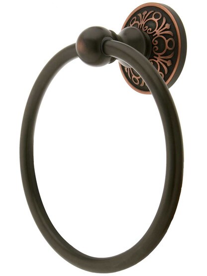 Brass Towel Ring with Lancaster Rosette in Oil Rubbed Bronze.